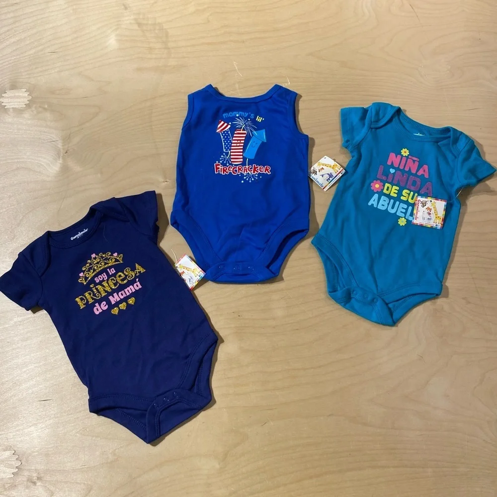 Garanimals Blue and Teal Bodysuit Trio 3-6 M (OQ)